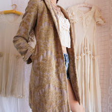 Load image into Gallery viewer, Olive and Taupe Cotton Floral Tapestry Coat