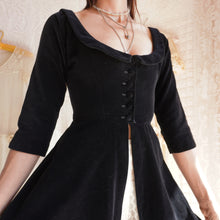 Load image into Gallery viewer, Mid Century Black Velvet Duster Dress