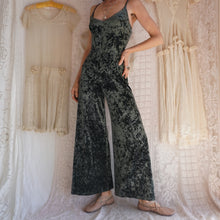 Load image into Gallery viewer, Vintage Moss Green Crushed Velvet Jumpsuit