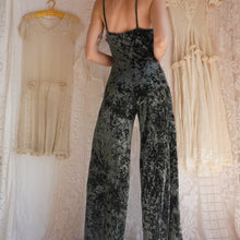 Load image into Gallery viewer, Vintage Moss Green Crushed Velvet Jumpsuit