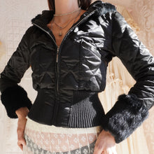 Load image into Gallery viewer, Y2K Fur Trimmed Quilted Satin Puffer Jacket