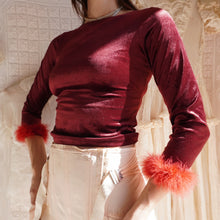 Load image into Gallery viewer, 1990's Velvet Top with Marabou Trim