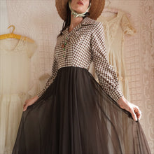 Load image into Gallery viewer, 1970's Brown Gingham and Chiffon Maxi Dress