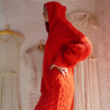 Load image into Gallery viewer, 1970's Hand Crochet Red Riding Hood Cocoon Sweater