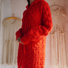 Load image into Gallery viewer, 1970's Hand Crochet Red Riding Hood Cocoon Sweater