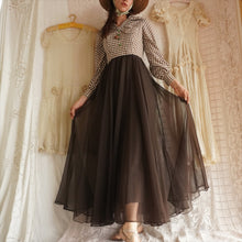 Load image into Gallery viewer, 1970's Brown Gingham and Chiffon Maxi Dress