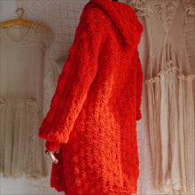 Load image into Gallery viewer, 1970's Hand Crochet Red Riding Hood Cocoon Sweater