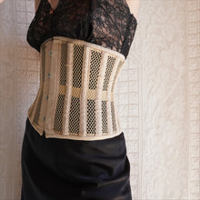Load image into Gallery viewer, Camel Mesh and Cotton Steel Boned Corset