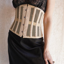 Load image into Gallery viewer, Camel Mesh and Cotton Steel Boned Corset