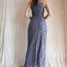 Load image into Gallery viewer, 1990's Cerulean Metallic Crochet Maxi Dress