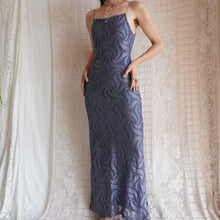 Load image into Gallery viewer, 1990's Cerulean Metallic Crochet Maxi Dress
