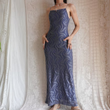 Load image into Gallery viewer, 1990's Cerulean Metallic Crochet Maxi Dress