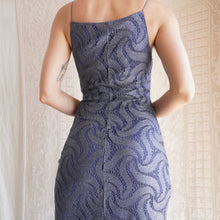 Load image into Gallery viewer, 1990's Cerulean Metallic Crochet Maxi Dress