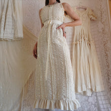 Load image into Gallery viewer, 1970's Textured Ecru Cotton Maxi Halter Dress