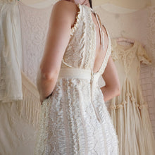 Load image into Gallery viewer, 1970's Textured Ecru Cotton Maxi Halter Dress