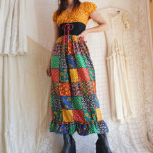 Load image into Gallery viewer, Vintage Late 1960's Cotton Patchwork Print Milkmaid Corset Dress