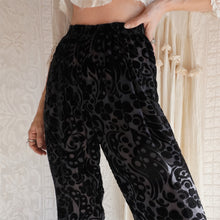 Load image into Gallery viewer, Vintage 1990's Sheer Black Velvet Burnout Trousers