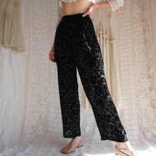 Load image into Gallery viewer, Vintage 1990's Sheer Black Velvet Burnout Trousers