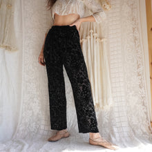 Load image into Gallery viewer, Vintage 1990's Sheer Black Velvet Burnout Trousers