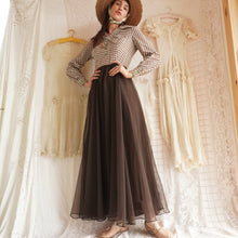 Load image into Gallery viewer, 1970's Brown Gingham and Chiffon Maxi Dress