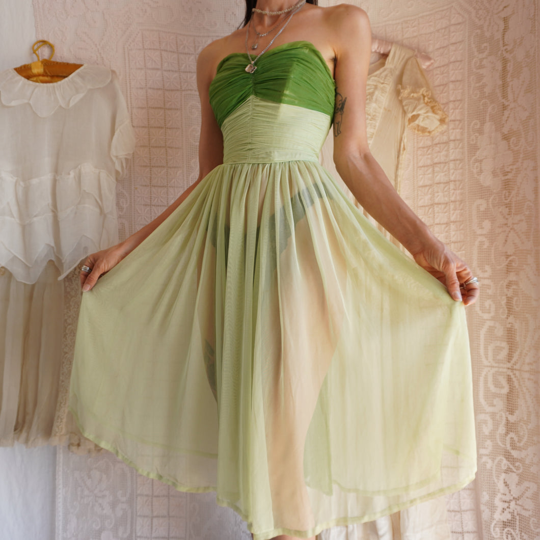 Vintage 1950's Sheer Green Dress