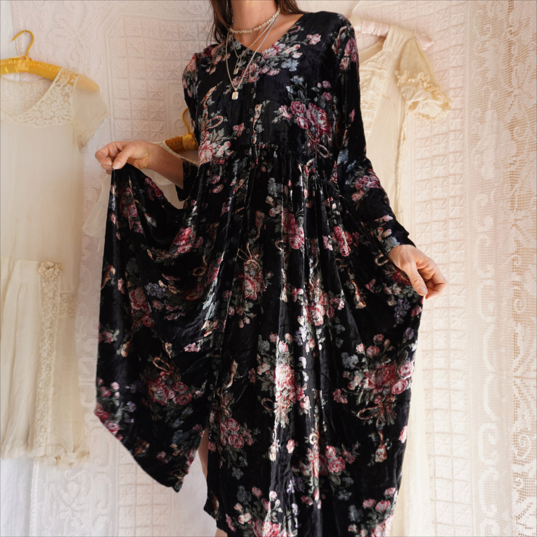 Vintage 90's Rayon Crushed Velvet Dress