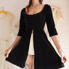 Load image into Gallery viewer, Mid Century Black Velvet Duster Dress
