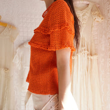 Load image into Gallery viewer, Vintage Orange Cotton Hand Crochet Top
