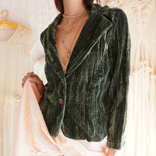Load image into Gallery viewer, Vintage Seaweed Green Velvet Blazer
