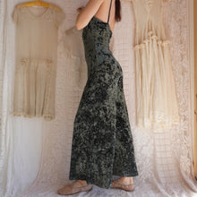 Load image into Gallery viewer, Vintage Moss Green Crushed Velvet Jumpsuit

