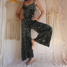 Load image into Gallery viewer, Vintage Moss Green Crushed Velvet Jumpsuit
