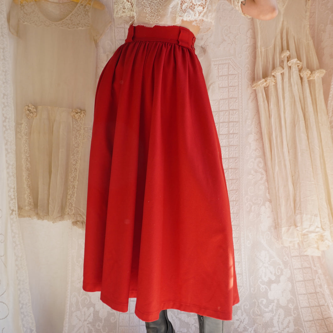 1980's Saint Laurent Cherry Red Wool Skirt