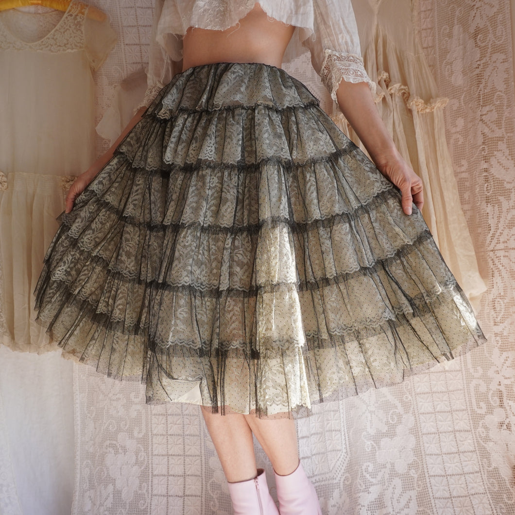 1960's Tiered Mesh and Lace Skirt