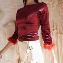 Load image into Gallery viewer, 1990&#39;s Velvet Top with Marabou Trim
