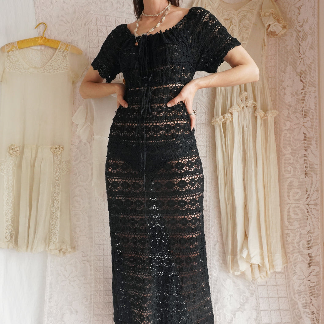 Vintage Crochet Cotton Lace Maxi Dress