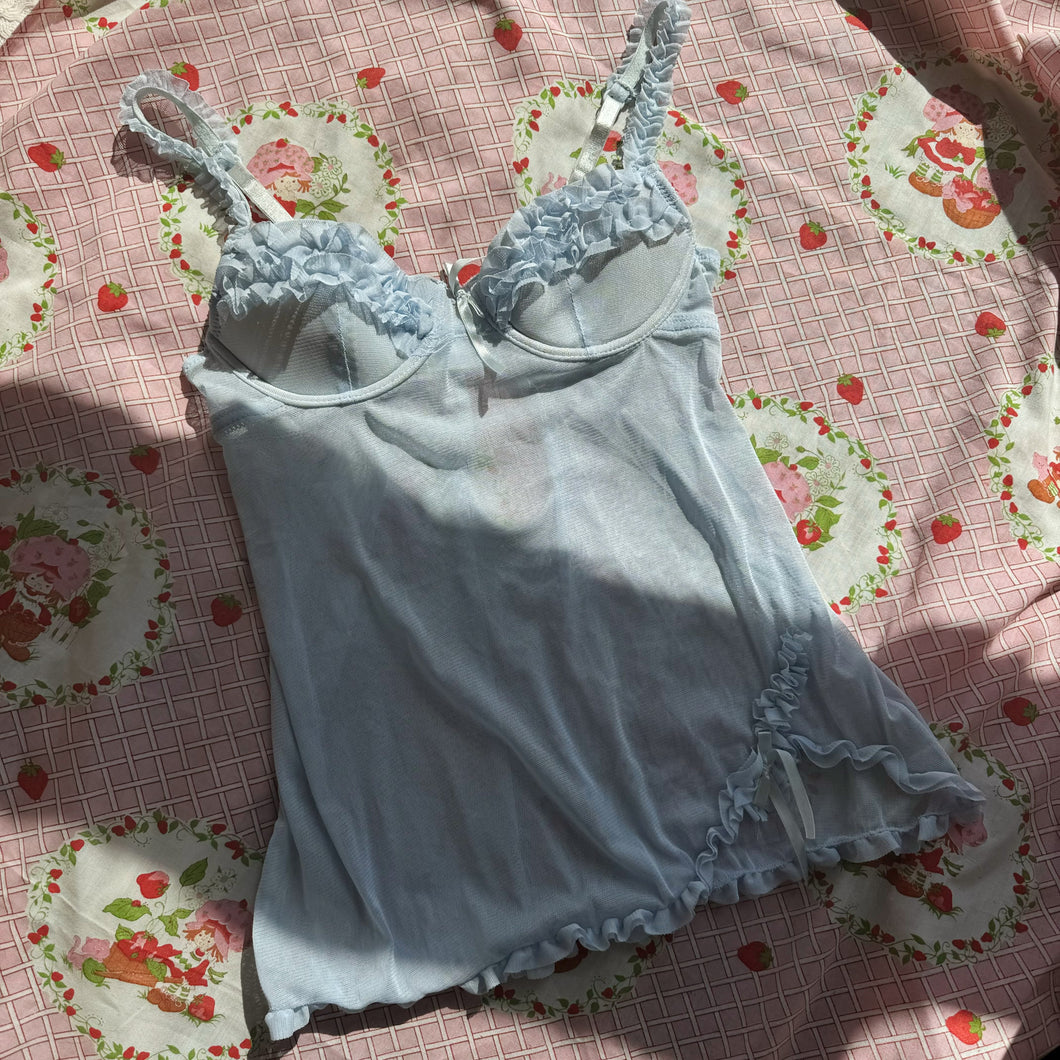 Baby Blue Lingerie Top with Ruffles