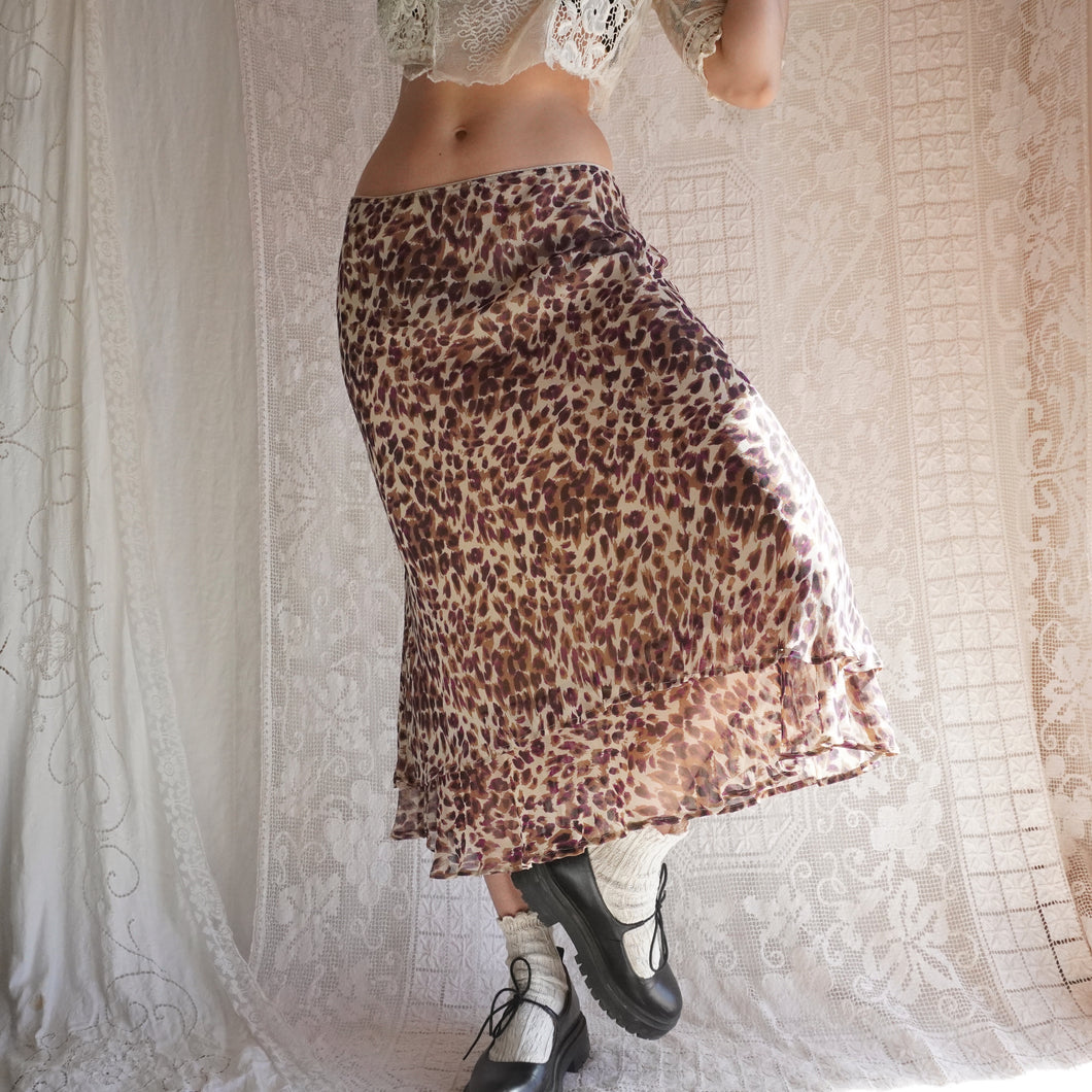 90's/y2k Bias Cut Leopard Print Skirt