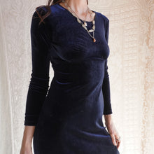 Load image into Gallery viewer, 1990&#39;s Blue Velvet Empire Waist Dress
