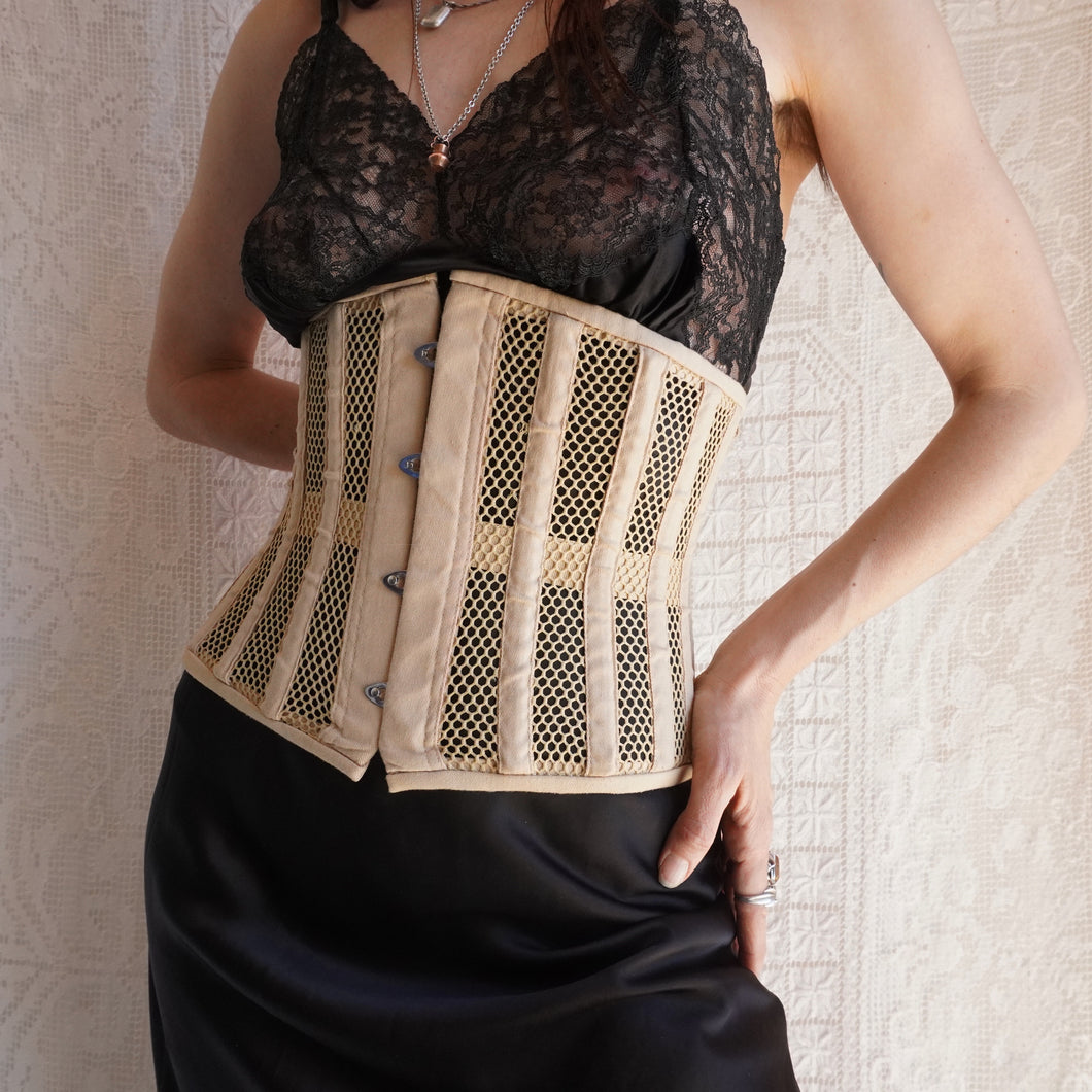 Camel Mesh and Cotton Steel Boned Corset
