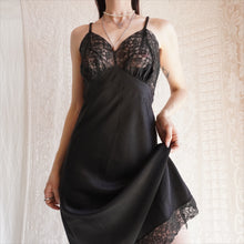 Load image into Gallery viewer, Vintage Black Satin and Lace Slip
