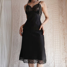 Load image into Gallery viewer, Vintage Black Satin and Lace Slip
