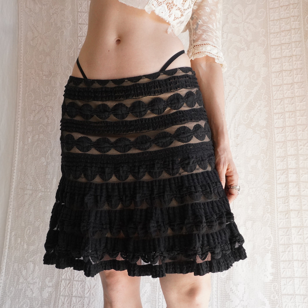 Y2K Patterned Lace Ruffle Skirt