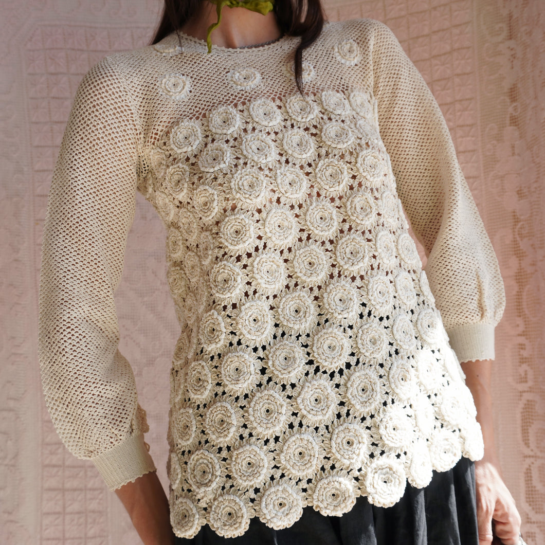 1970's Hand Crocheted Textural Blouse