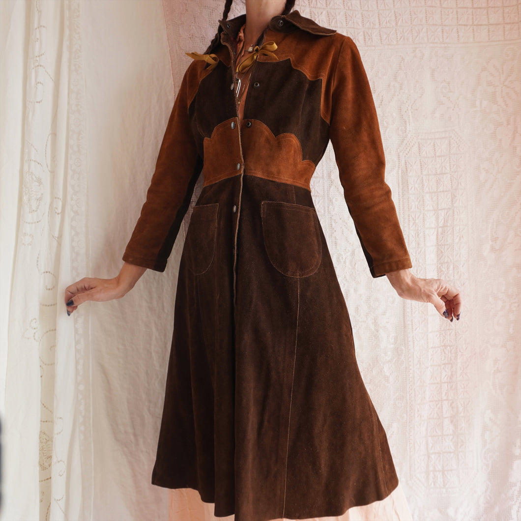 Late 1960's Patchwork Color Block Suede Coat