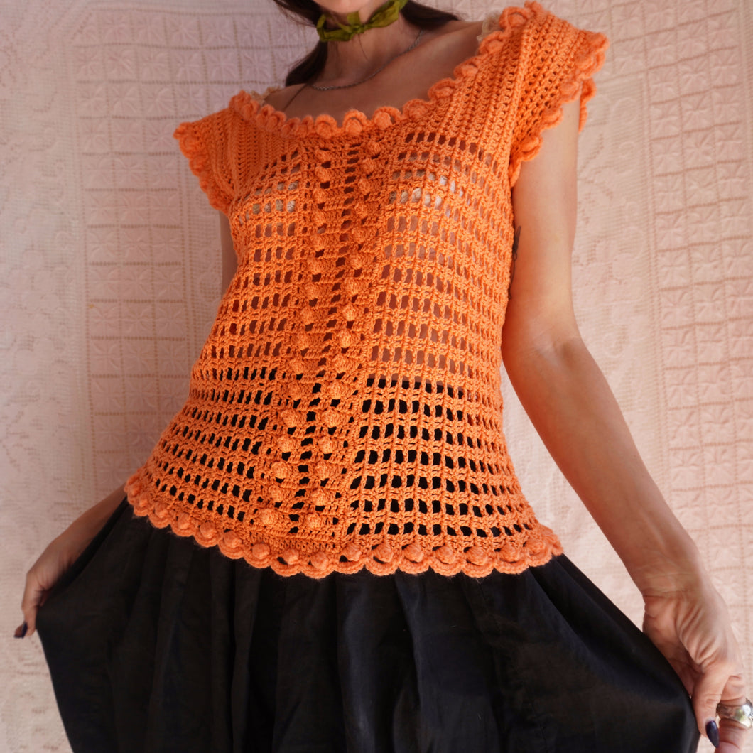 Vintage Orange Hand Crochet Top