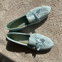 Load image into Gallery viewer, 1970&#39;s Icy Blue Quilted Satin Slippers
