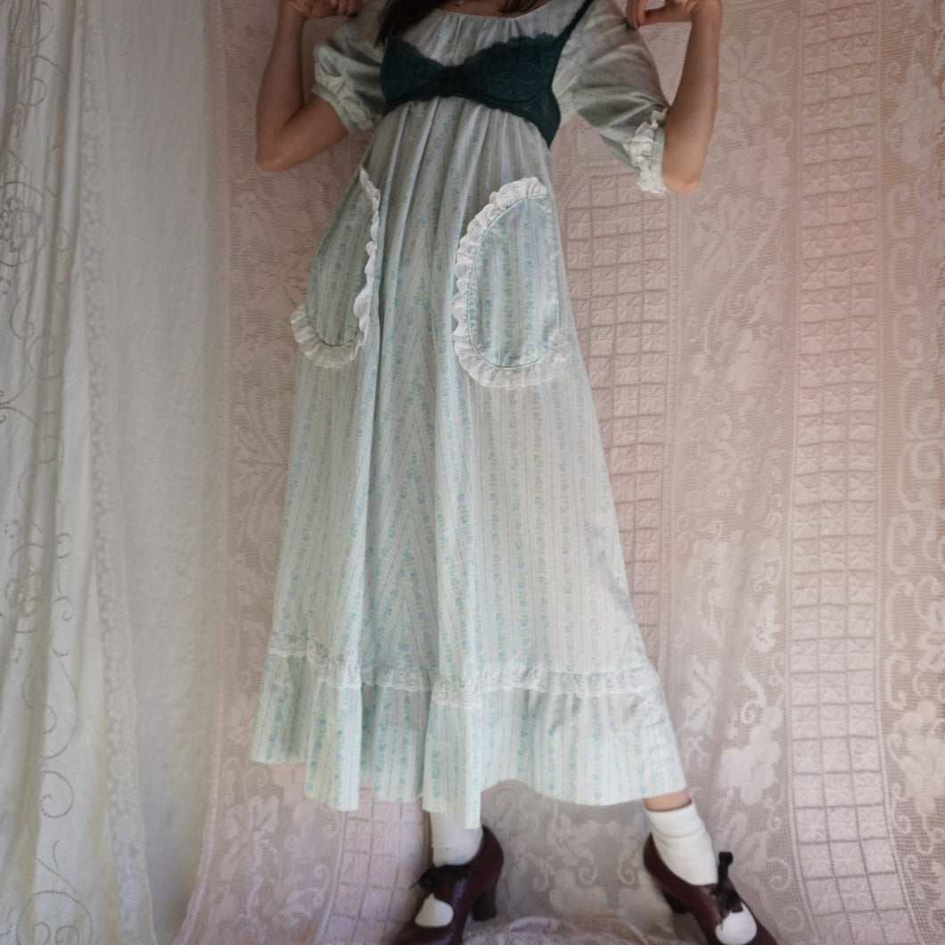 1970's Pale Blue Babydoll Prairie Dress