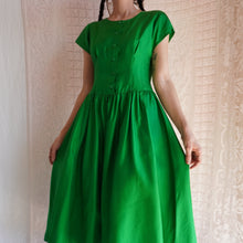 Load image into Gallery viewer, Vintage Beetle Green Silk Dress
